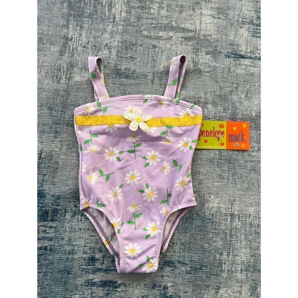 NWT! Penelope Mack Lavender White Daisy Swimsuit 18 Months